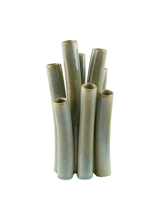 Vase für 8 Blumen 19x10cm Keramik, Eukalyptusgrün