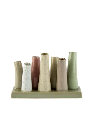 Vase für 8 Blumen 19x10cm Keramik, Eukalyptusgrün